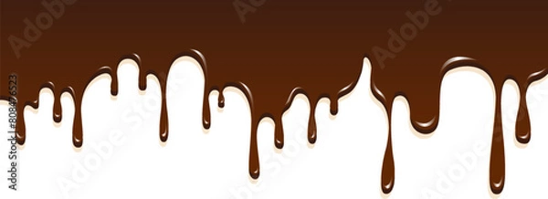 Obraz Realistic dripping brown chocolate illustration isolated in white background. World Chocolate Day celebration element.