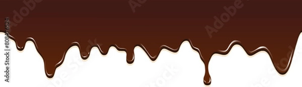 Obraz Realistic dripping brown chocolate illustration isolated in white background. World Chocolate Day celebration element.