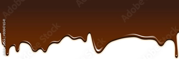 Obraz Realistic dripping brown chocolate illustration isolated in white background. World Chocolate Day celebration element.