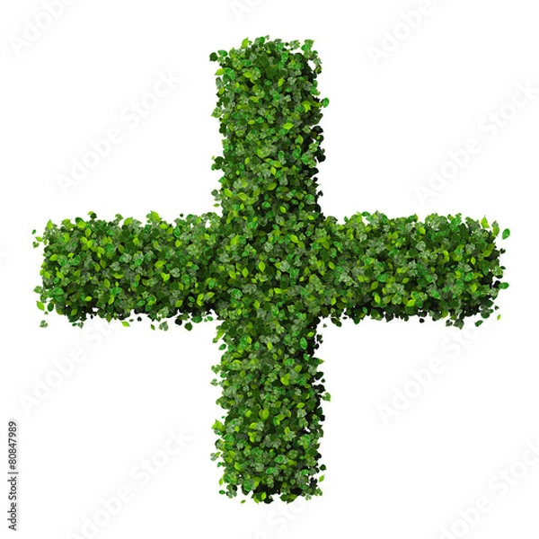 Obraz Pharmacy plus with ring made from green leaves.