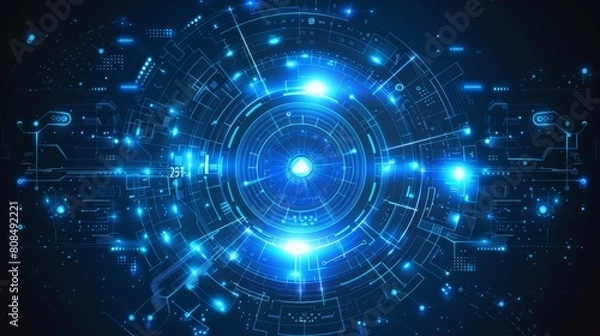 Fototapeta A blue and white computer screen with a blue circle in the center