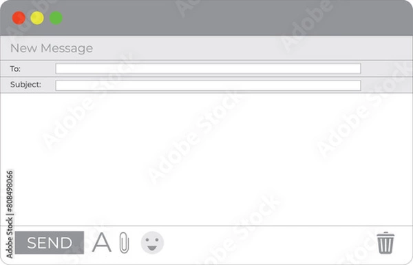 Fototapeta Email window. Interface mail blank message internet window website panel screen computer software web browser box vector illustration