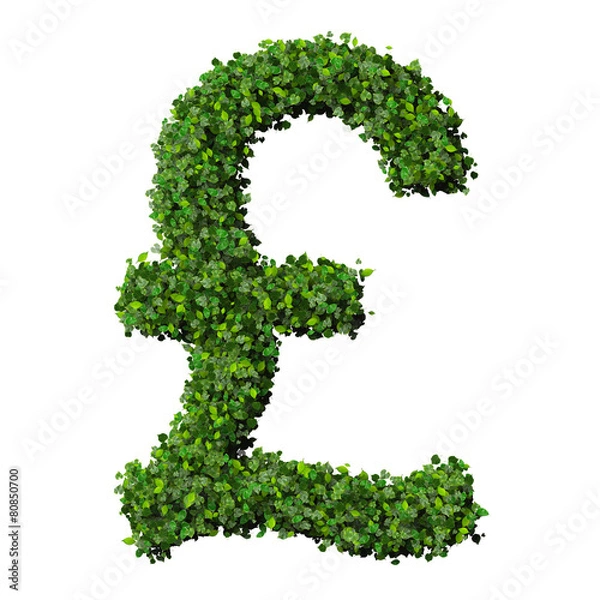 Obraz British Pound (currency) symbol or sign made from green leaves.