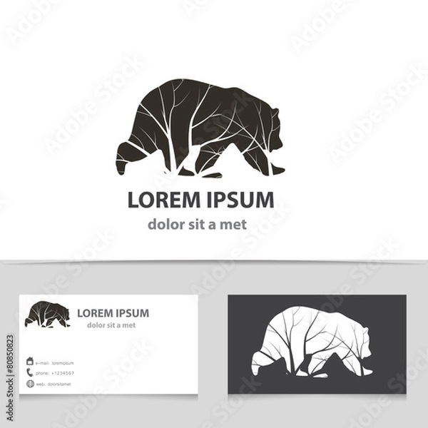 Obraz Vector bear logo icon with business card template. 
