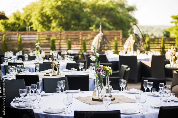 Obraz Banquet wedding table setting on evening reception