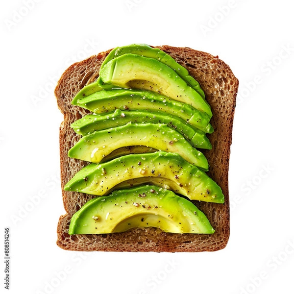 Fototapeta A slice of bread topped with avocado slices isolated on transparent or white background, png