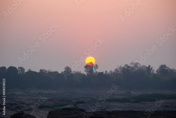 Obraz View of the Mekong River at sunrise May ‎8  ‎2024 Ubonratchathani ‎Thailand