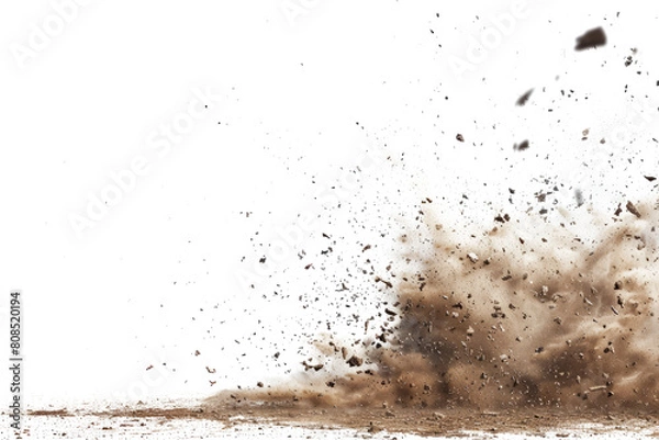 Fototapeta flying debris with dust isolated on transparent or white backgroud png cutout clipping path