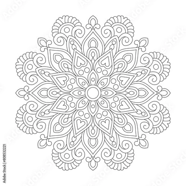 Fototapeta Round line pattern Mandala coloring book page for kdp book interior