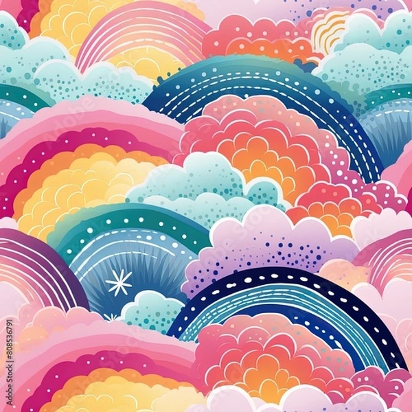 Fototapeta seamless pattern with rainbow and clouds