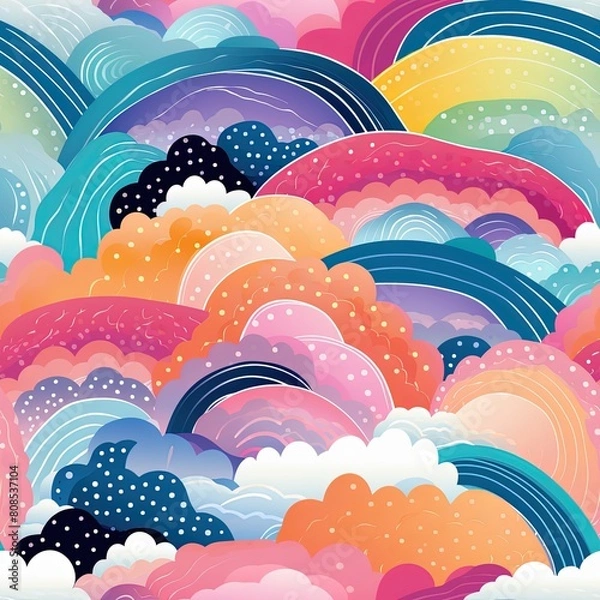 Fototapeta seamless pattern with rainbow and clouds