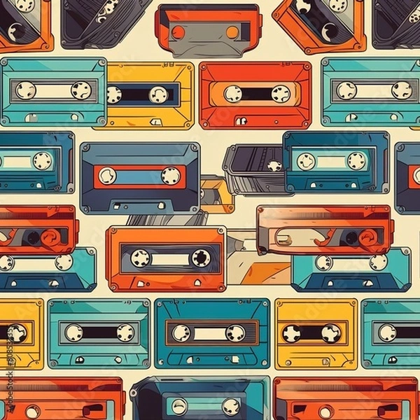 Fototapeta seamless pattern with cassette tape