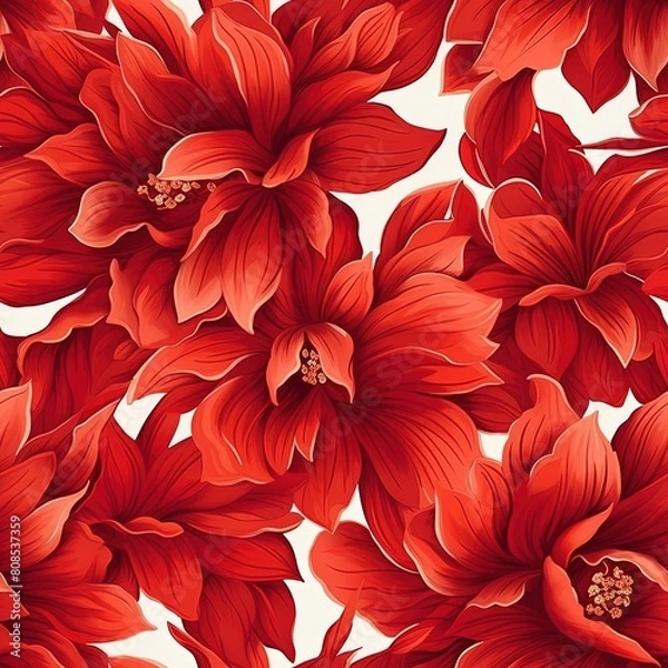 Fototapeta seamless pattern with red and white flowers