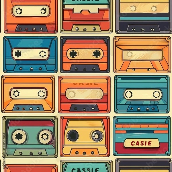 Fototapeta set of retro audio tapes