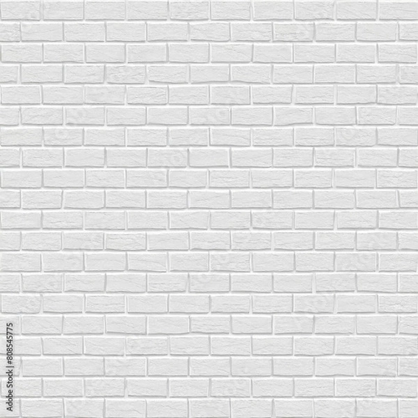 Fototapeta White brick wall seamless pattern background, 3D background