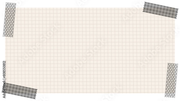 Obraz 茶色系の方眼紙とマスキングテープのおしゃれなメモ背景　サイズ比率16:9