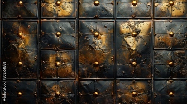 Fototapeta Background black leather carriage stitch, leather texture AI generation