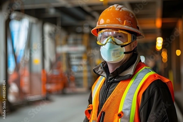 Fototapeta Standard for working Environmental Health and Safety Specialist. Realistic image of safety person and team.