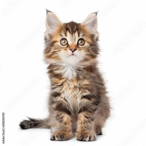 Obraz a kitten sitting on a white surface looking up