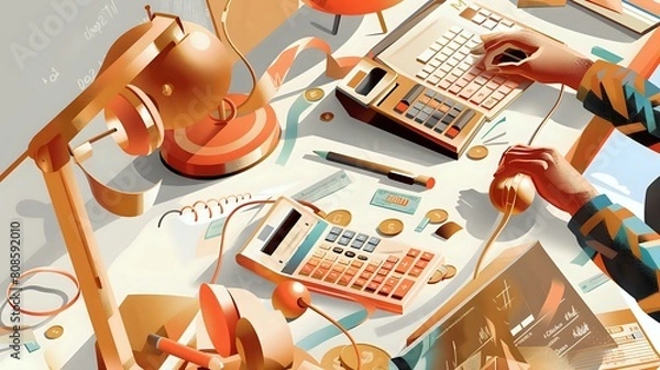 Obraz Payroll Specialist's Workspace: Tools, Spreadsheets, and Documents