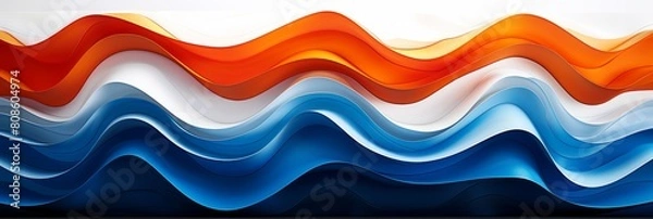 Fototapeta Vibrant red white blue waves in modern abstract 3d art style with bright colors background, banner