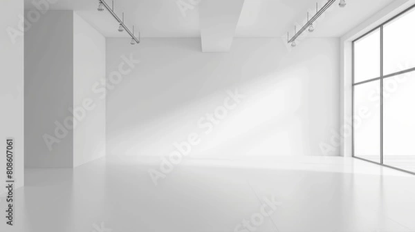 Fototapeta A large, empty room with a window and a white wall. The room is very clean and empty, with no furniture or decorations. The window lets in natural light, making the room feel bright and airy