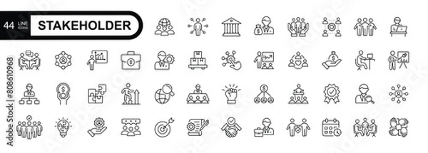 Obraz Stakeholder editable stroke icons set.  Business, partner, shareholder, investor, supporter vector illustrations.