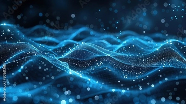 Fototapeta Data technology abstract futuristic illustration. Low poly shape with connecting dots and lines on dark background