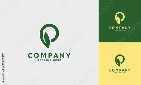 Obraz P initial with leaf logo template vector design