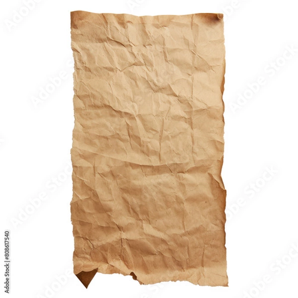 Fototapeta The image shows a piece of old brown paper with torn edges on a transparent background.