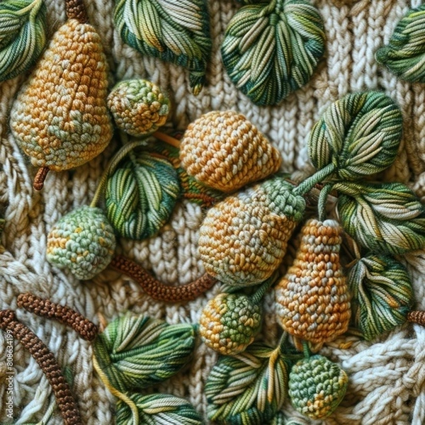 Fototapeta Knitted crocheted pear seamless pattern