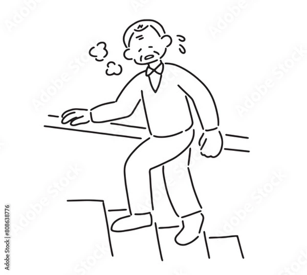 Fototapeta 階段で息切れするシニア男性のイラスト