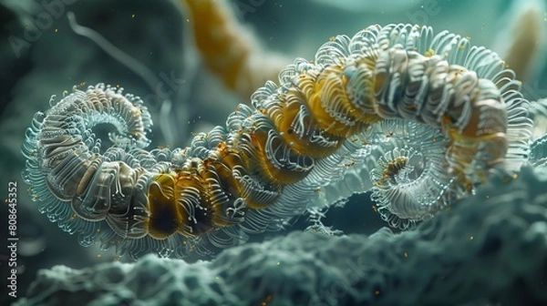 Fototapeta Soil nematode examined in stunning detail, a scientific illustration mimicking the depth and precision of a scanning electron microscope