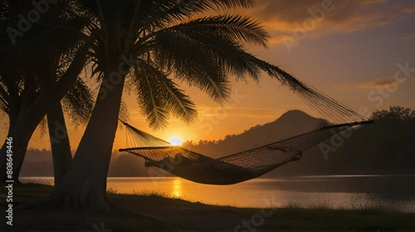Fototapeta Paradise beach with palm trees and sailboat in tropical sea in Key West, Florida. Generative. Ai
