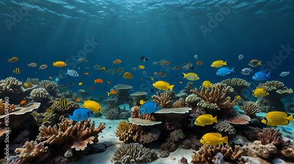 Fototapeta Underwater world. Coral reef and fishes in Red sea at Egypt. Generative .Ai 
