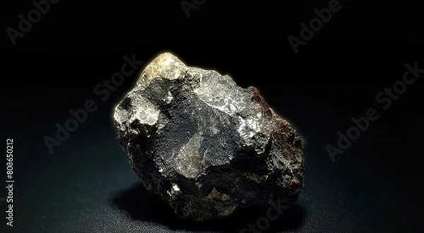 Fototapeta Meneghinite fossil mineral stone. Geological crystalline fossil. Dark background close-up.