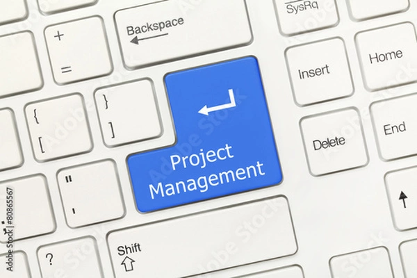 Fototapeta White conceptual keyboard - Project Management (blue key)