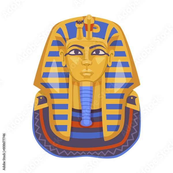 Fototapeta Illustration of an Egyptian pharaohs golden mask, vector style, isolated on a plain background, concept of ancient history. Vector illustration