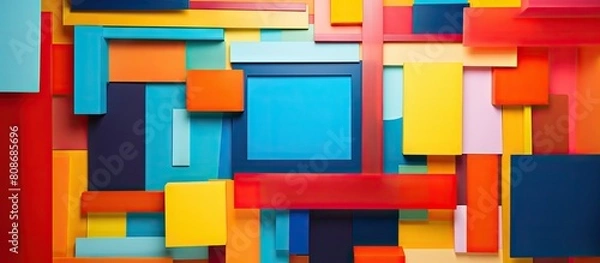 Obraz Abstract geometric art collage with colorful painted pieces glued on a paper layout creating a vibrant background for text frames with ample copy space image