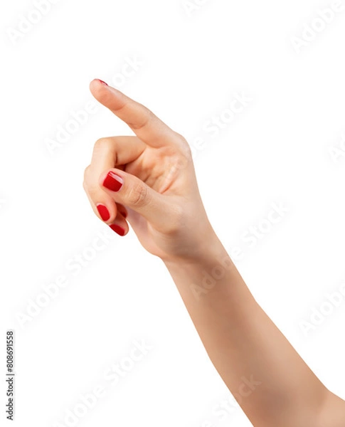 Fototapeta Hand pointing at screen on isolated background.