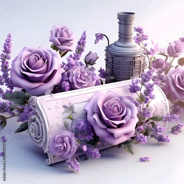 Obraz Beautiful vintage paper tag set with lovely roses and lavender -Generative AI