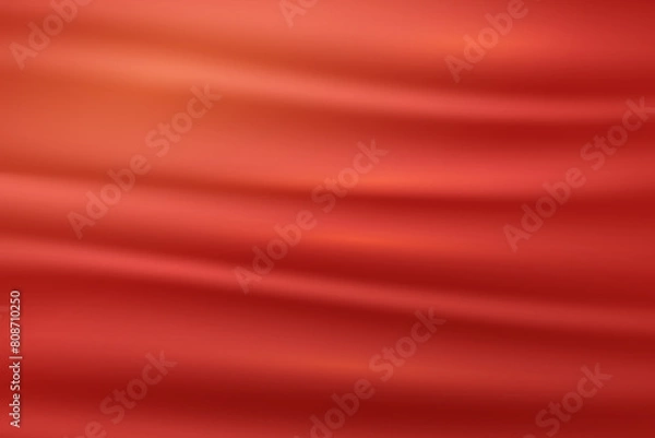 Fototapeta Vector texture of silk, satin, drapery fabric on luxurious background. Smooth shiny drape material in red orange color.