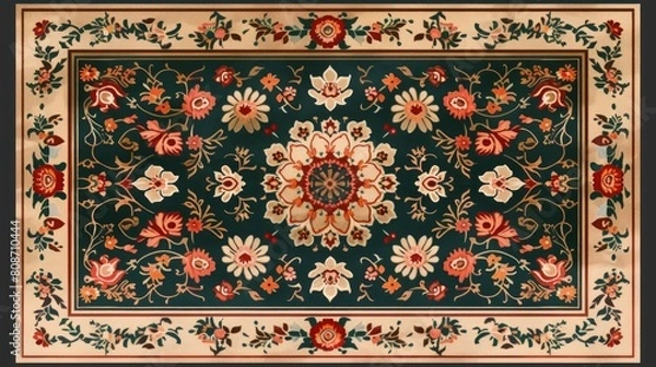Fototapeta The carpet design with a wool texture features an pattern in the Persian style.