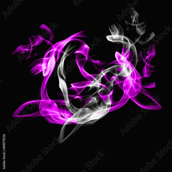 Fototapeta evening fog. Isolated on a black background, turquoise, violet, sea wave colored smoke cloud or thought cloud. special effects, foggy clouds, background graphics, magical birthday clip