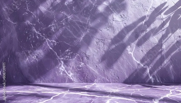 Fototapeta purple marble wall with white crack with shadow on the floor, empty space for product presentation, abstract background