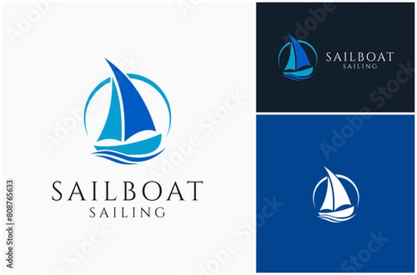 Fototapeta Sailboat Sailing Boat Cruise Sailor Wave Sea Ocean Sun Abstract Vector Logo Design Illustration