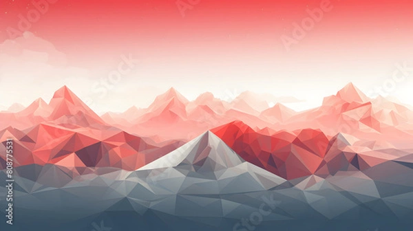 Fototapeta geometric snowy mountain red sky backdrop poster web page PPT background