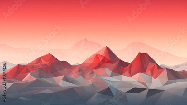 Fototapeta geometric snowy mountain red sky backdrop poster web page PPT background
