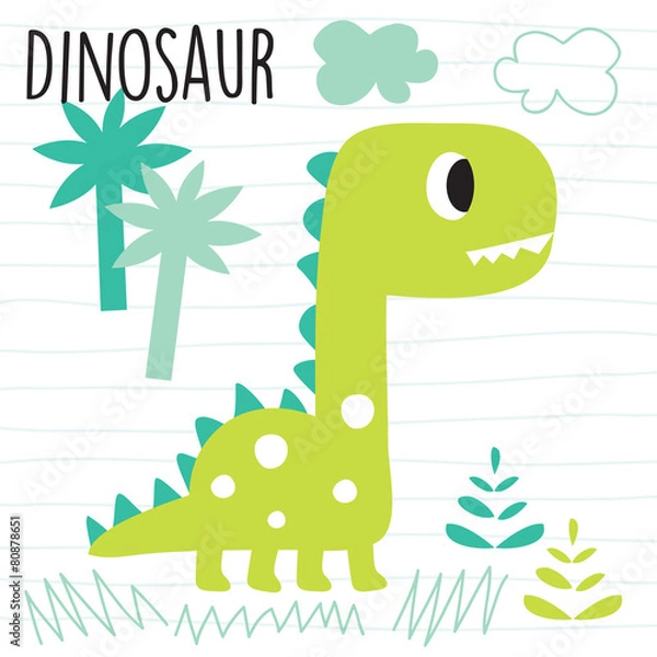 Obraz ładny dinozaur w ilustracji wektorowych dżungli