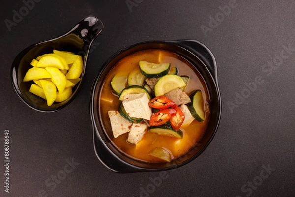 Obraz Doenjang JJigae is Soybean Paste Stew With Beef and  Vegetables. 